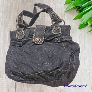 Red by Marc Ecko Brown Soft PEBBLED VEGAN Hobo Bag Unique Denim Blue